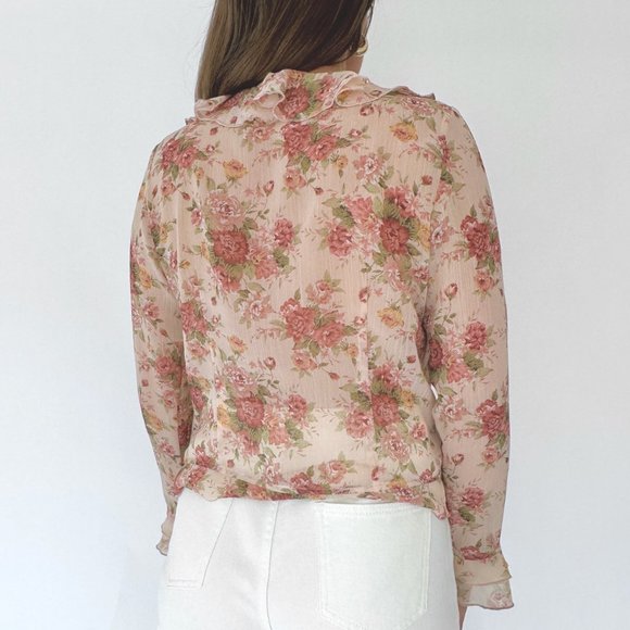 Y2k Pink Floral Ruffle Blouse - Picture 5 of 5